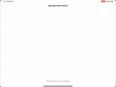 Barcode with Preview app showing the camera feed above the last scan result