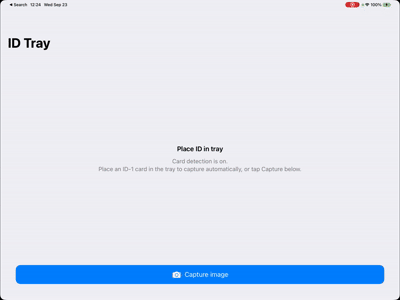 ID Tray app capturing an image after a card is placed in the tray